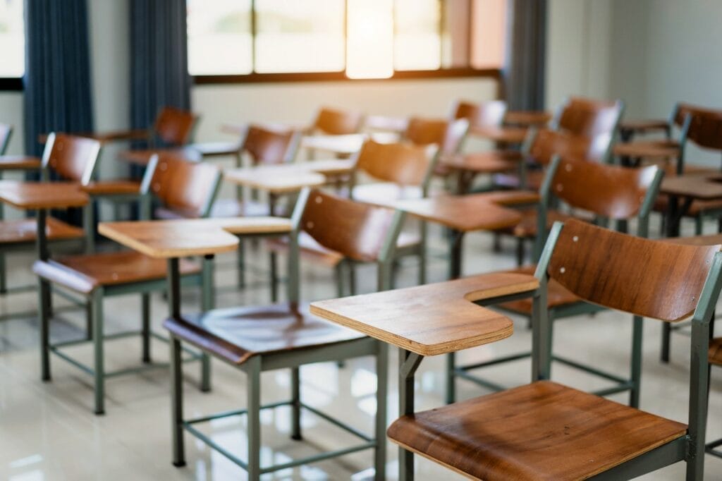 Empty desks in a school classroom