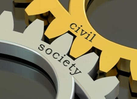 Gears brandished with the terms "Civil" and "Society"