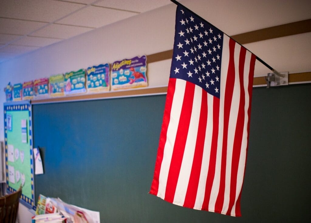 American flag in classroom