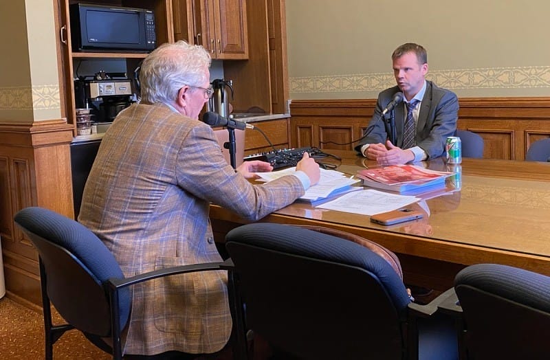 Mike Nichols and Devin LeMahieu discussing flat tax policy for Wisconsin