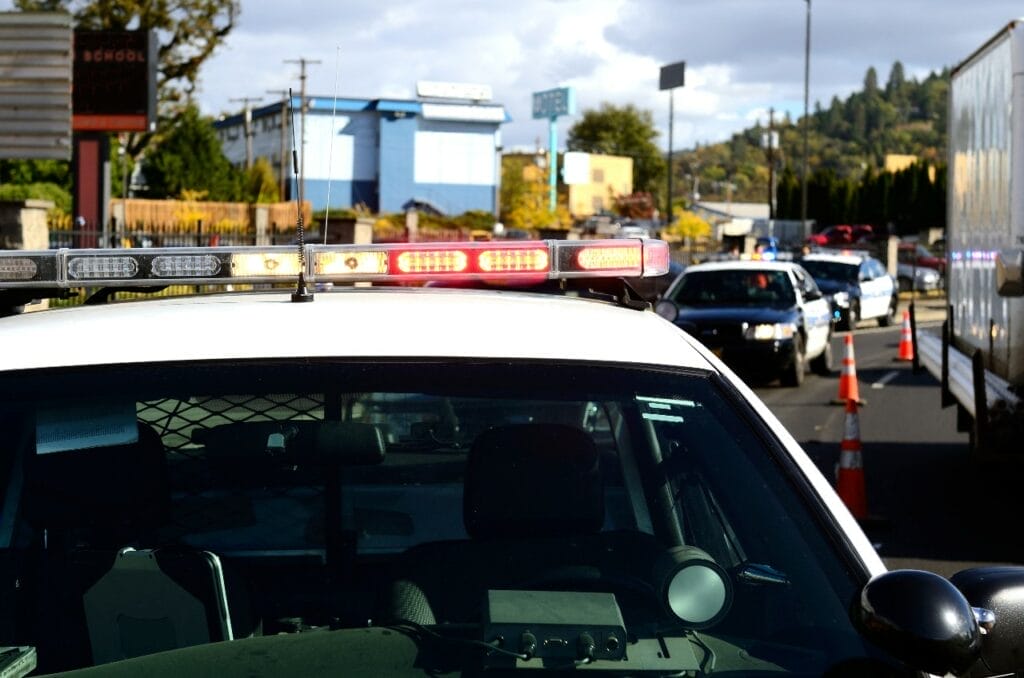 Police car arriving outside of school