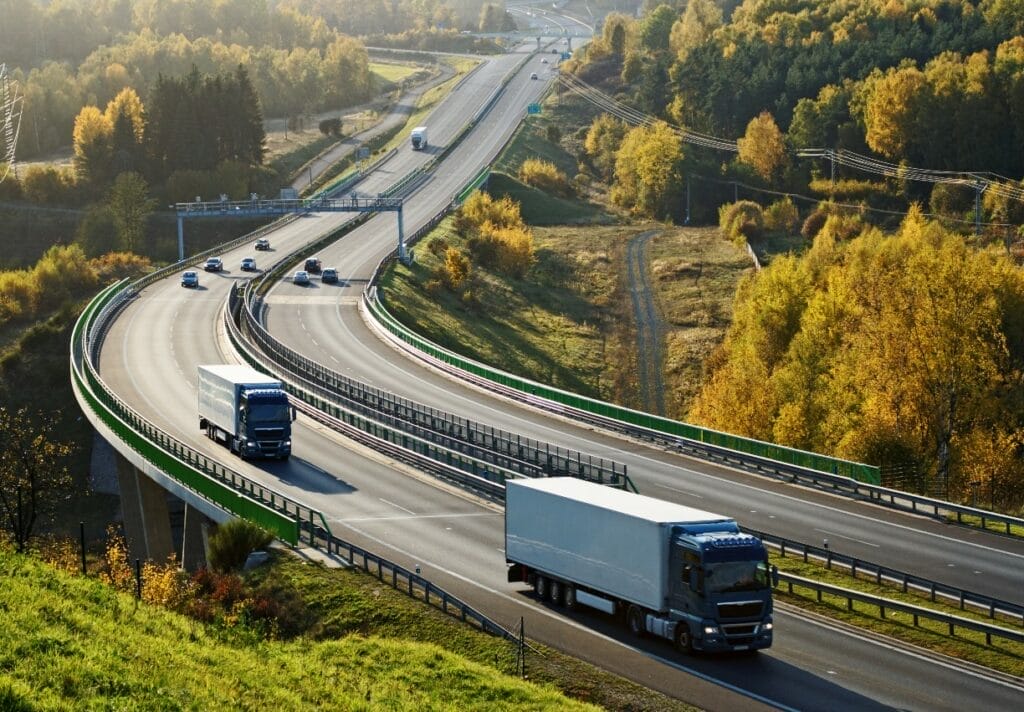 Tolled highway winding through countryside