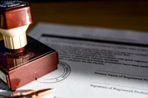 Occupational certification form with government agency stamp of approval