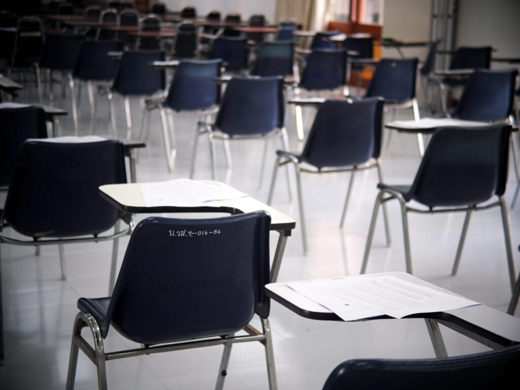 Empty schoolroom with desks