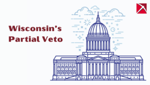 Sketch of Wisconsin’s Capitol building in Madison for introducing a video of the state governors’ partial veto power