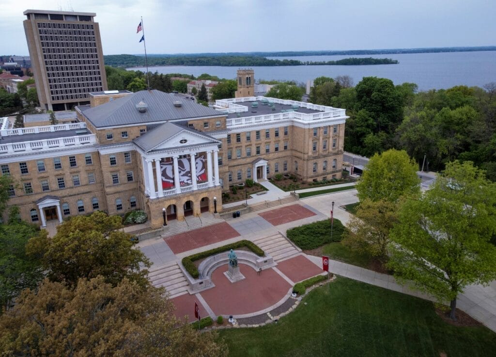 Aerial view of UW-Madison where regents recently reached a deal to eliminate a portion of the institution's DEI positions.