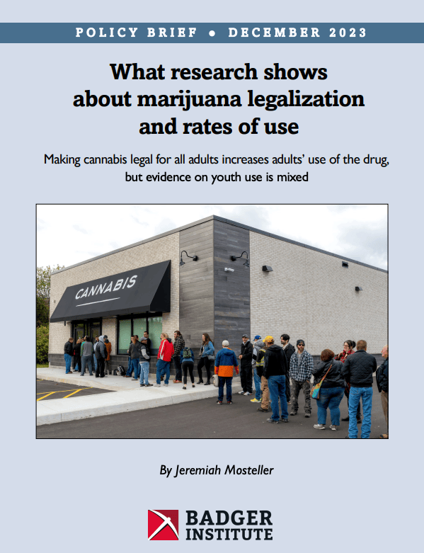 Policy brief cover for "What research shows about marijuana legalization and rates of use"