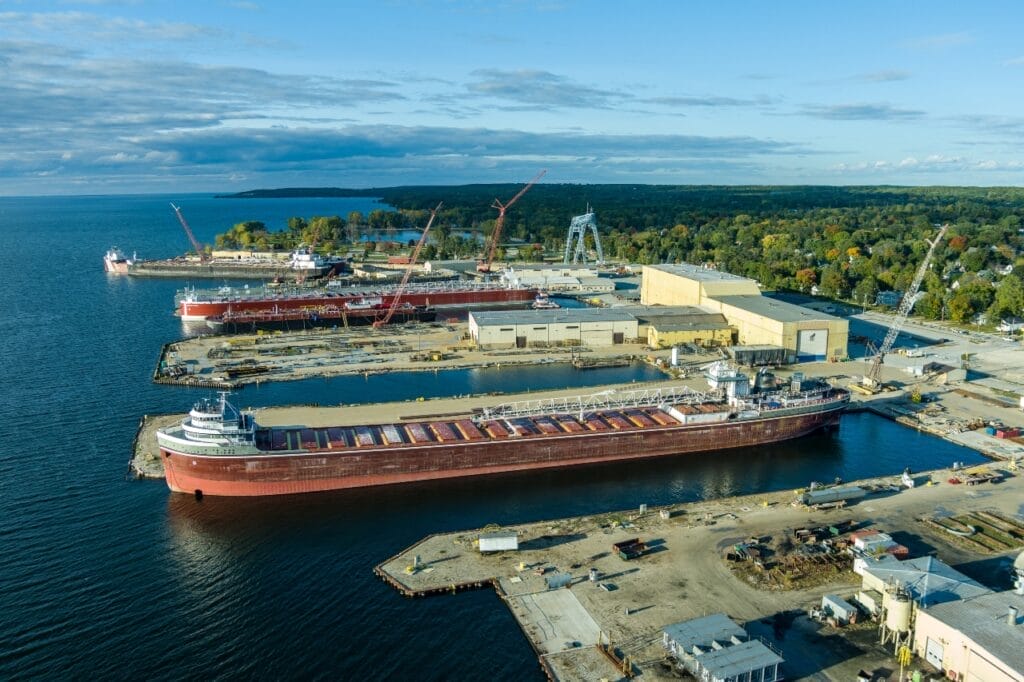Cargo ship in harbor at Sturgeon Bay, Wisconsin