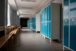 Empty school hallway