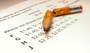 School test and broken pencil, representing a chance in student scoring from Wisconsin Department of Public Instruction
