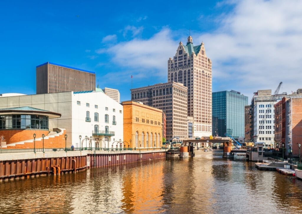 Photo of buildings in downtown Milwaukee, centered on the 100 East building, subject of a controversial decision from the Milwaukee Historic Preservation Commission