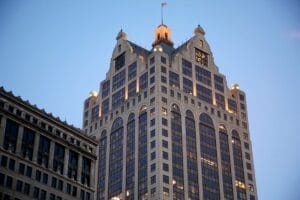 The postmodern architecture of Milwaukee, Wisconsin’s building at 100 East Wisconsin Avenue