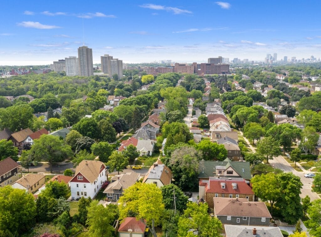 Aerial view of Shorewood, Wisconsin — looking south toward Milwaukee