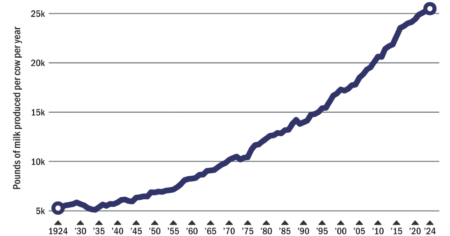 Wisconsin dairy cow productivity, 1924-2024
